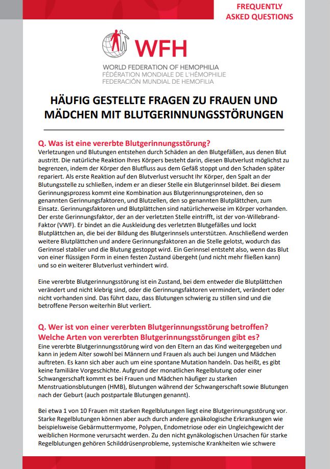 FAQ Frauen und Mädchen mit Blutgerinnungsstörung.
